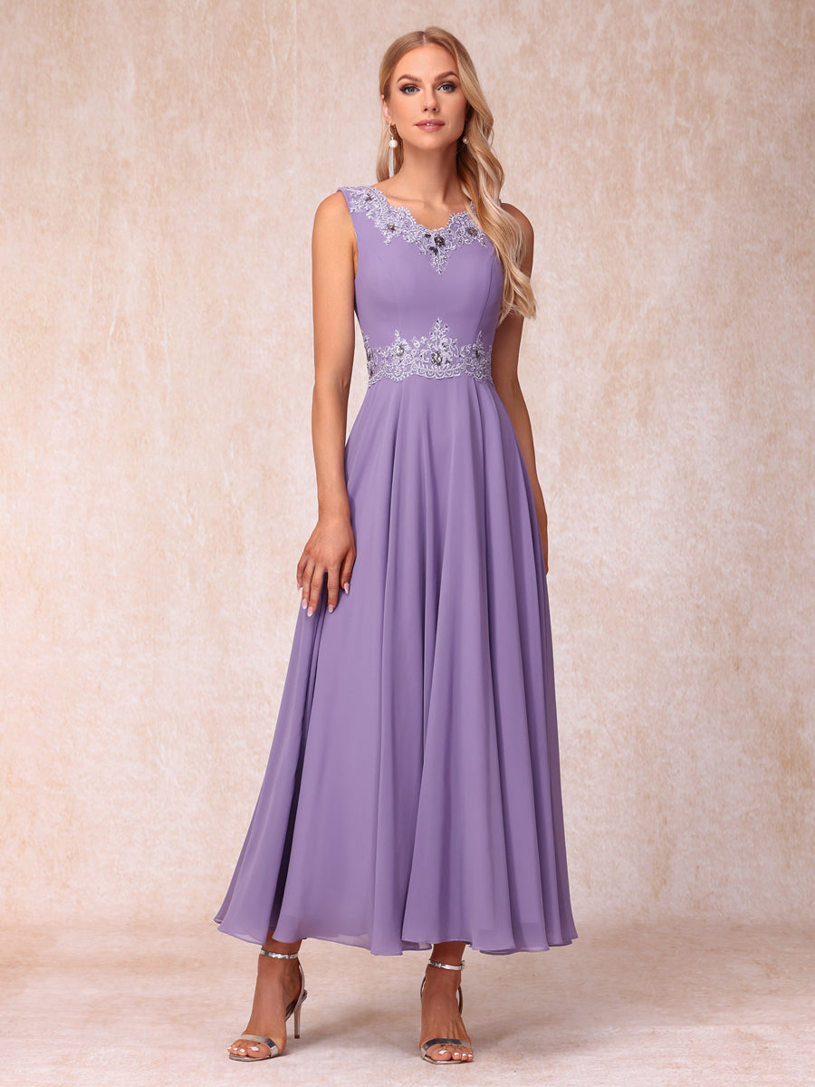 Vestidos de Noite Formais Longos Sem Mangas com Decote Em V A-Line/Princesa com Apliques e Jaqueta