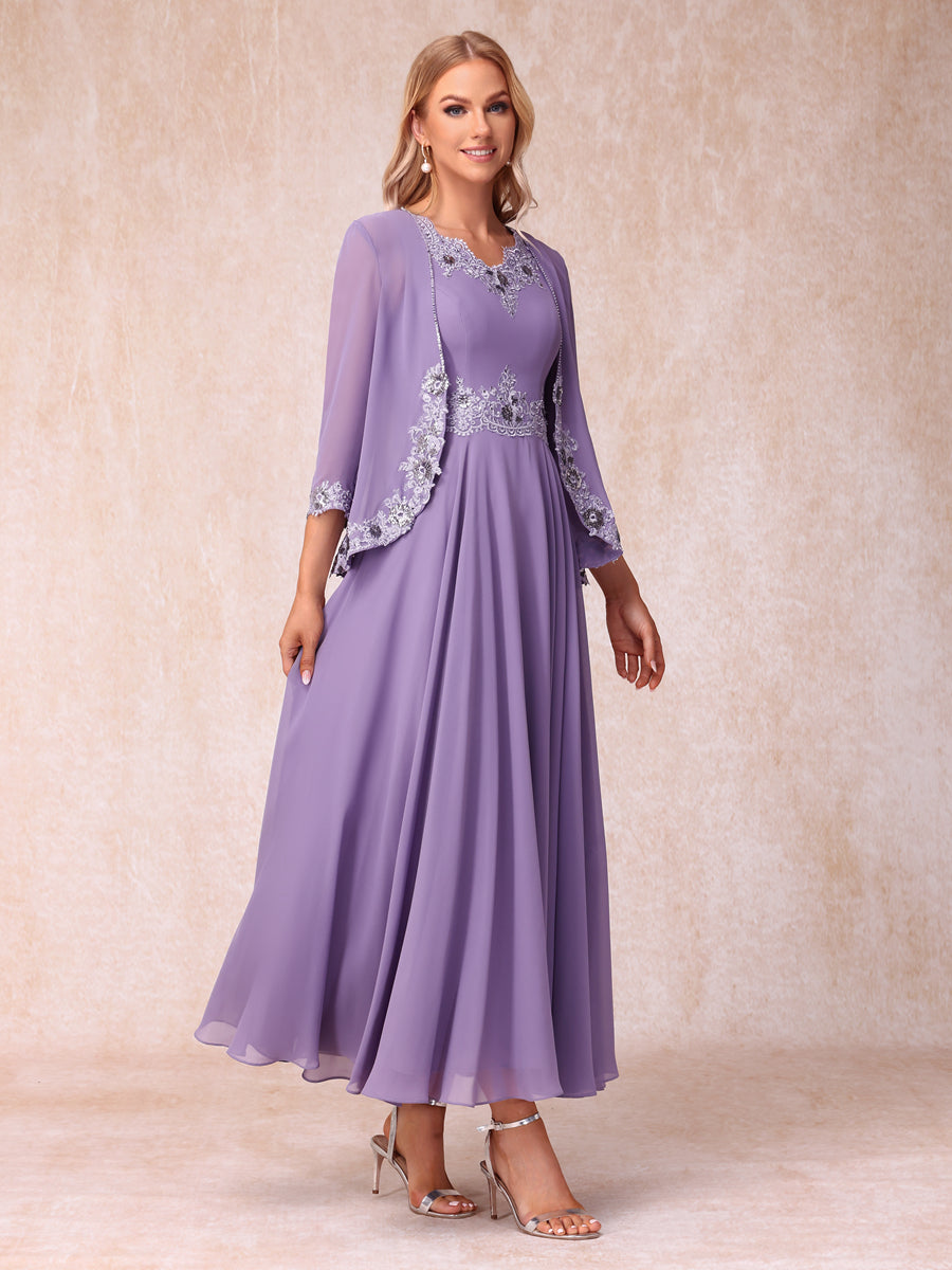Vestidos de Noite Formais Longos Sem Mangas com Decote Em V A-Line/Princesa com Apliques e Jaqueta