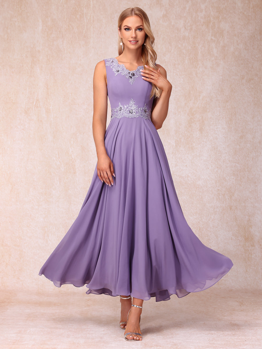 Vestidos de Noite Formais Longos Sem Mangas com Decote Em V A-Line/Princesa com Apliques e Jaqueta