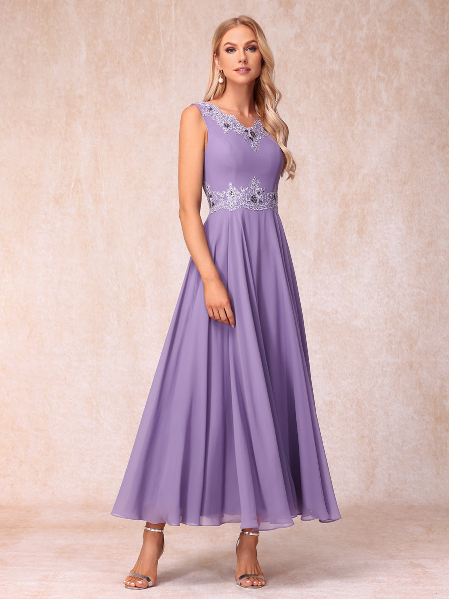 Vestidos de Noite Formais Longos Sem Mangas com Decote Em V A-Line/Princesa com Apliques e Jaqueta