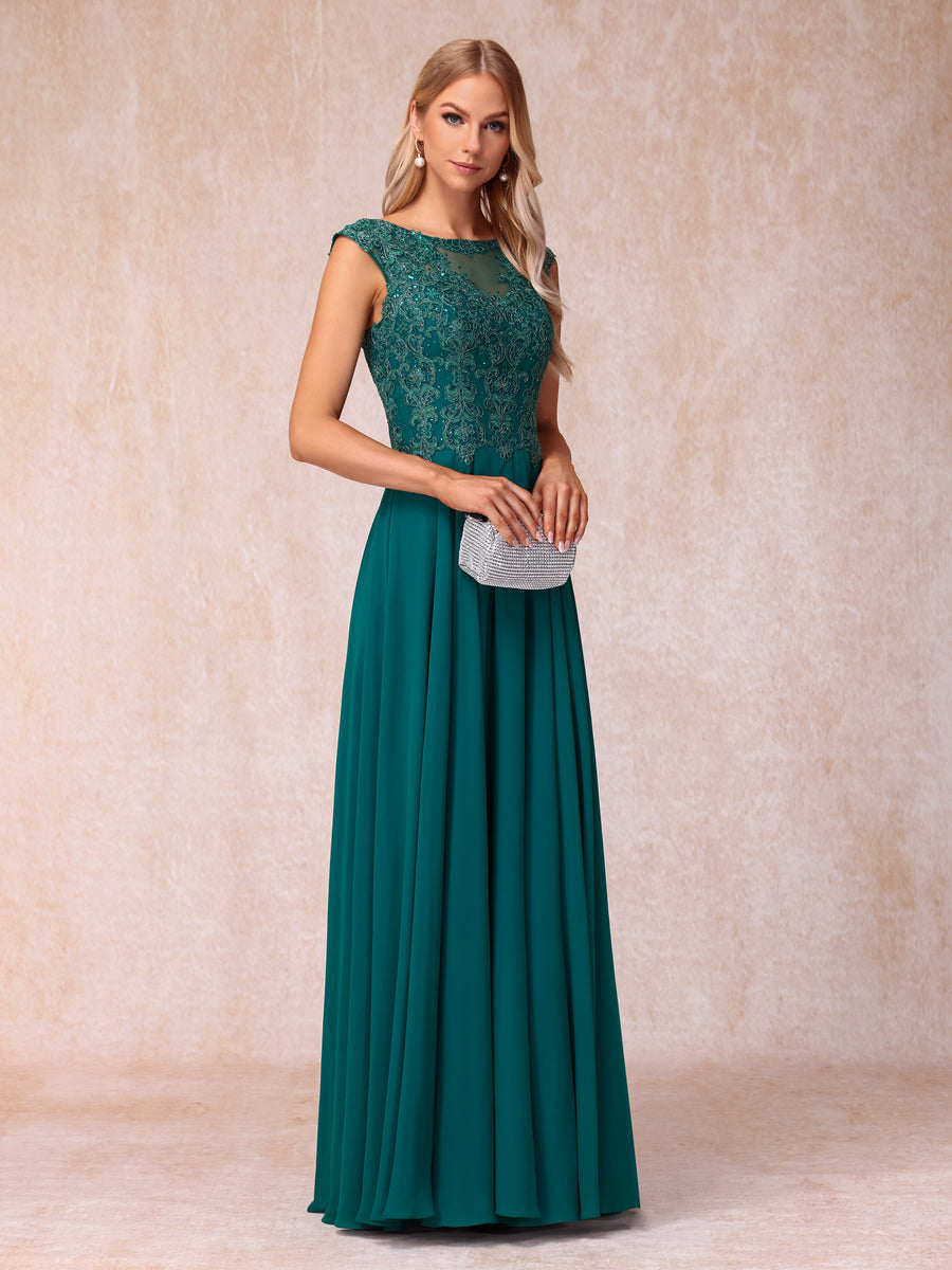 Vestidos de Noite Formais Longos Sem Mangas com Decote Em V Evasê/Princesa com Miçangas e Apliques