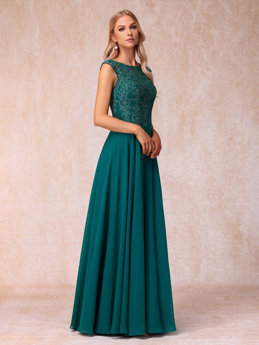 Vestidos de Noite Formais Longos Sem Mangas com Decote Em V Evasê/Princesa com Miçangas e Apliques