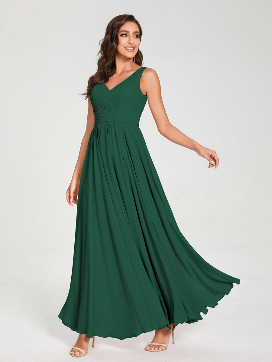 Princesa/Formato A Decote Em V Sem Mangas com Pregas Até Ao Chão Vestidos de Madrinha