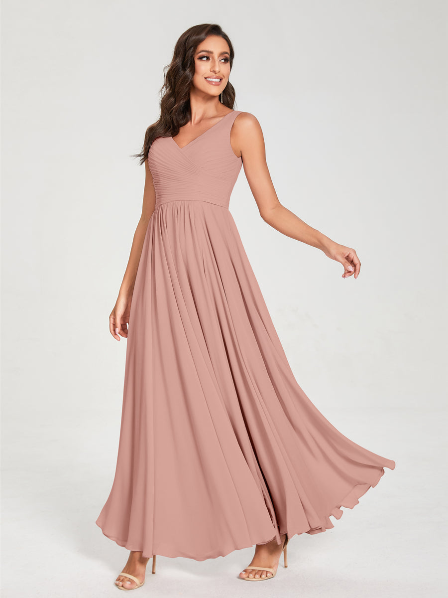 Princesa/Formato A Decote Em V Sem Mangas com Pregas Até Ao Chão Vestidos de Madrinha