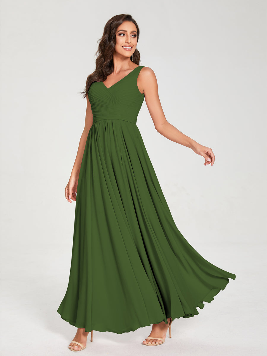 Princesa/Formato A Decote Em V Sem Mangas com Pregas Até Ao Chão Vestidos de Madrinha