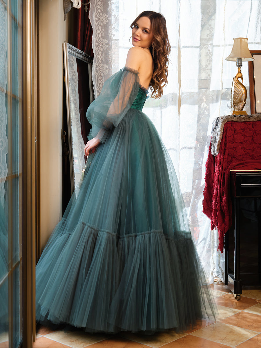 Corte A/Princesa Tule Coração Longos Vestidos de Baile