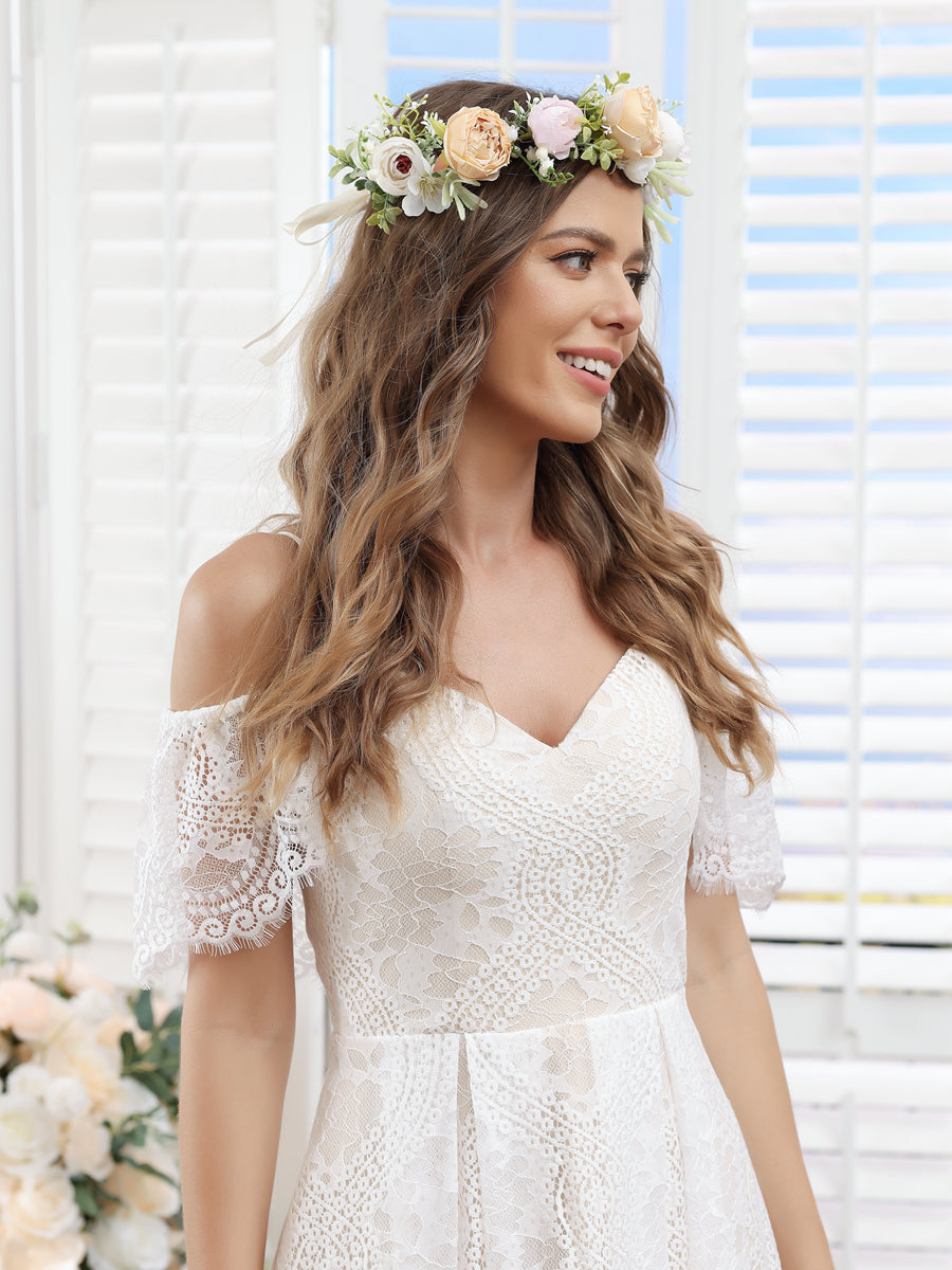 Coroas de Flores de Casamento Artificiais de 3 Cores com Fita Champanhe