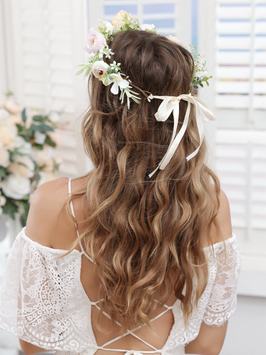 Coroas de Flores de Casamento Artificiais de 3 Cores com Fita Champanhe