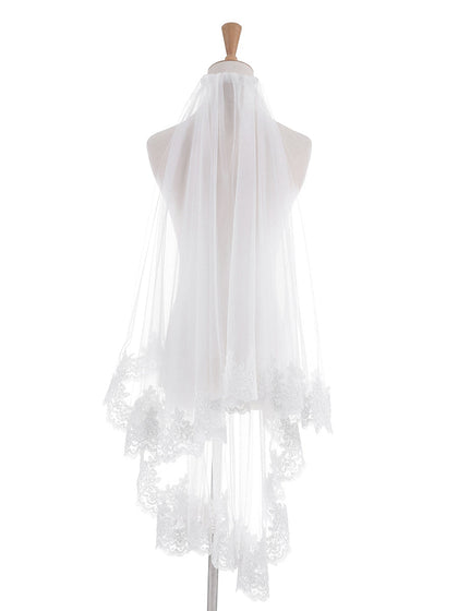 Tule Atraente de 2 Camadas com Véus de Casamento de Renda