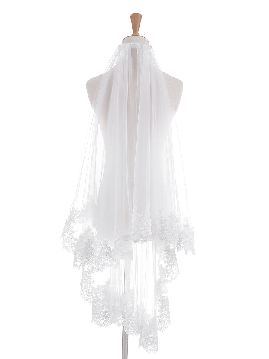 Tule Atraente de 2 Camadas com Véus de Casamento de Renda