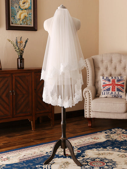 Charmoso Tule de 2 Camadas com Véus de Casamento de Renda