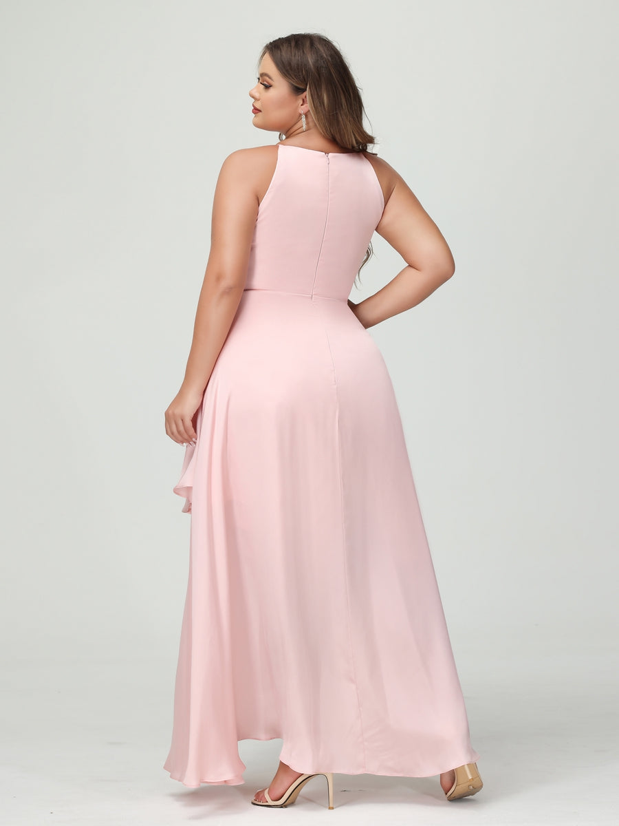 Vestidos Princesa/ Formato A Alças Finas Sem Mangas Folhos Assimétricos Vestidos de Dama de Honra