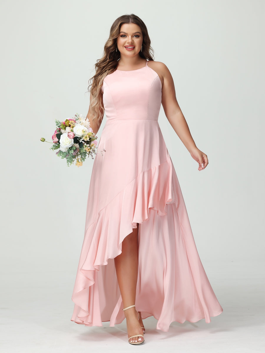 Vestidos Princesa/ Formato A Alças Finas Sem Mangas Folhos Assimétricos Vestidos de Dama de Honra