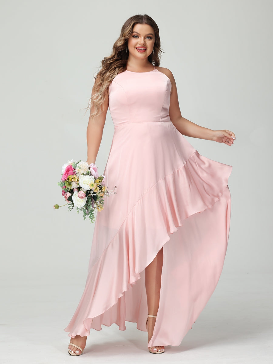 Vestidos Princesa/ Formato A Alças Finas Sem Mangas Folhos Assimétricos Vestidos de Dama de Honra