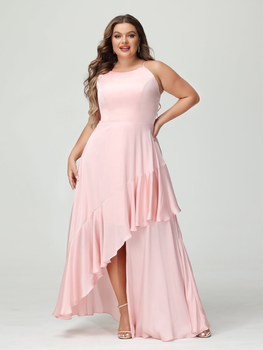 Vestidos Princesa/ Formato A Alças Finas Sem Mangas Folhos Assimétricos Vestidos de Dama de Honra
