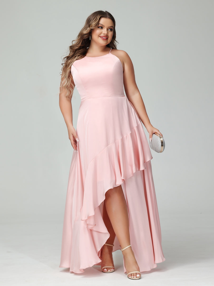Vestidos Princesa/ Formato A Alças Finas Sem Mangas Folhos Assimétricos Vestidos de Dama de Honra