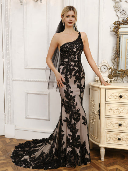 Vestidos de Noiva de Sereia de Tule Sem Mangas com Um Ombro e Apliques