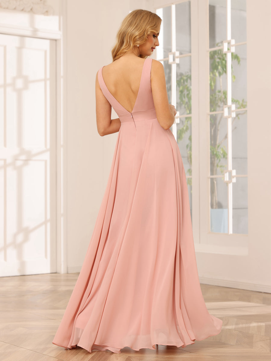 Vestidos de Dama de Honra Assimétricos Linha A/Princesa com Decote Em V e Babados