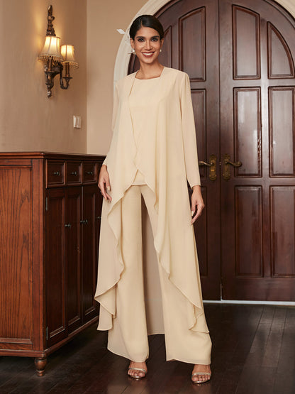 Macacão de Calça de Manga Longa em Chiffon com Casaco