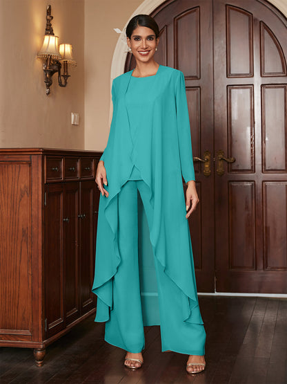 Macacão de Calça de Manga Longa em Chiffon com Casaco