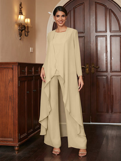 Macacão de Calça de Manga Longa em Chiffon com Casaco