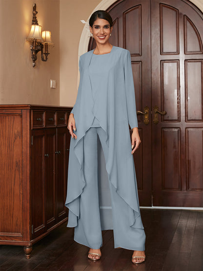 Macacão de Calça de Manga Longa em Chiffon com Casaco