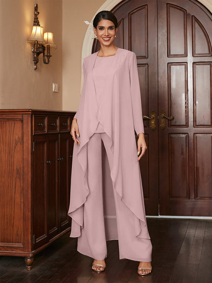Macacão de Calça de Manga Longa em Chiffon com Casaco