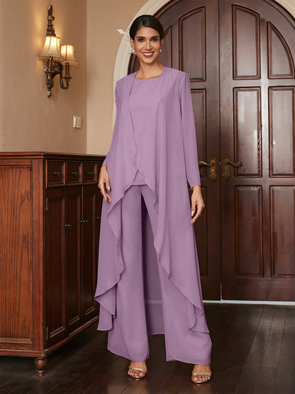 Macacão de Calça de Manga Longa em Chiffon com Casaco
