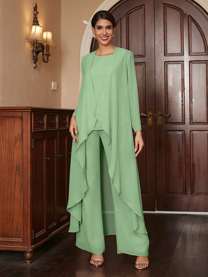 Macacão de Calça de Manga Longa em Chiffon com Casaco