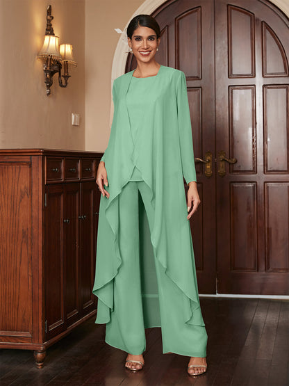 Macacão de Calça de Manga Longa em Chiffon com Casaco