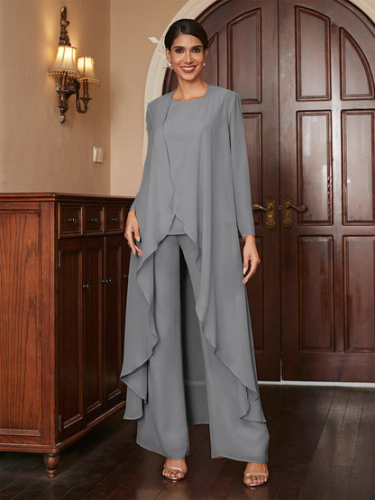 Macacão de Calça de Manga Longa em Chiffon com Casaco