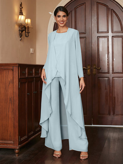 Macacão de Calça de Manga Longa em Chiffon com Casaco