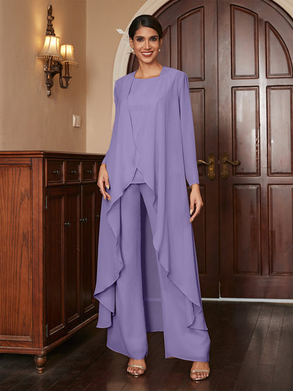 Macacão de Calça de Manga Longa em Chiffon com Casaco