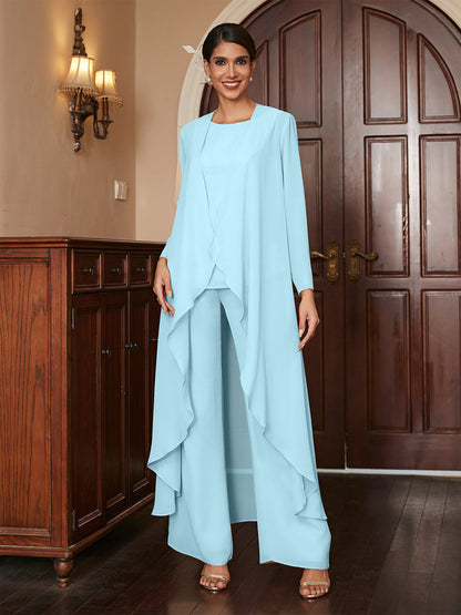 Macacão de Calça de Manga Longa em Chiffon com Casaco
