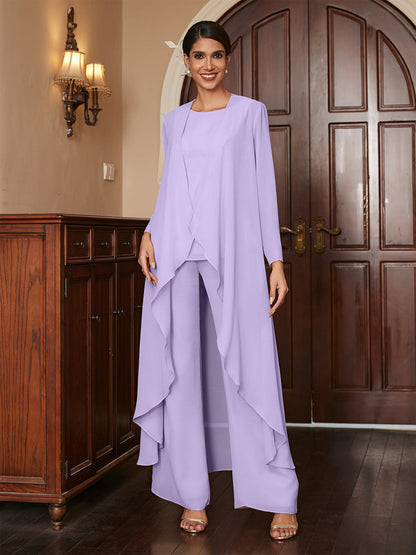 Macacão de Calça de Manga Longa em Chiffon com Casaco