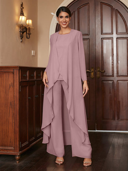Macacão de Calça de Manga Longa em Chiffon com Casaco