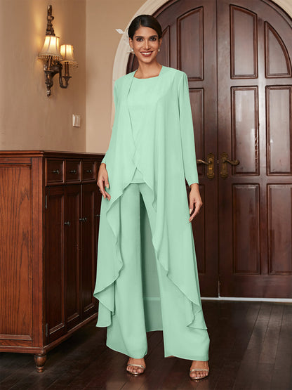 Macacão de Calça de Manga Longa em Chiffon com Casaco