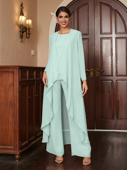 Macacão de Calça de Manga Longa em Chiffon com Casaco