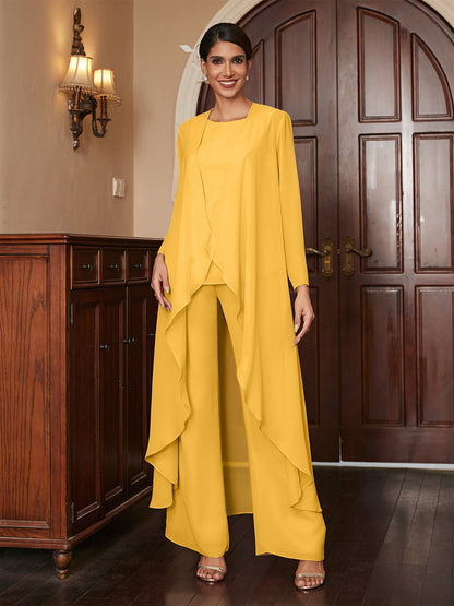 Macacão de Calça de Manga Longa em Chiffon com Casaco
