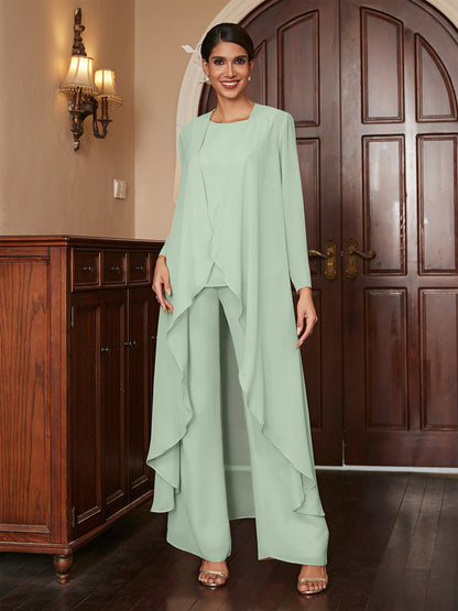 Macacão de Calça de Manga Longa em Chiffon com Casaco
