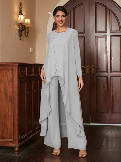 Macacão de Calça de Manga Longa em Chiffon com Casaco
