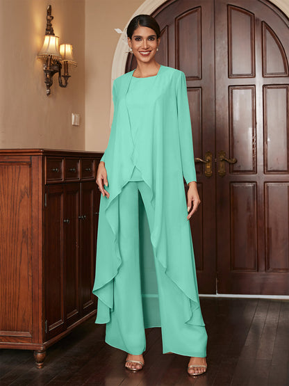 Macacão de Calça de Manga Longa em Chiffon com Casaco