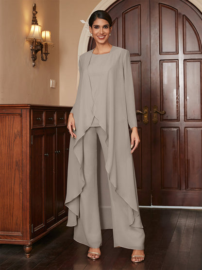 Macacão de Calça de Manga Longa em Chiffon com Casaco