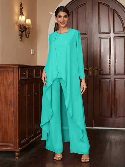 Macacão de Calça de Manga Longa em Chiffon com Casaco