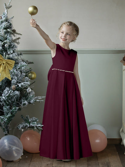 Vestidos Floridos de Cetim com Gola Redonda e Pérolas e Laço
