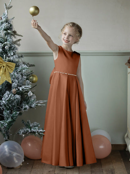 Vestidos Floridos de Cetim com Gola Redonda e Pérolas e Laço