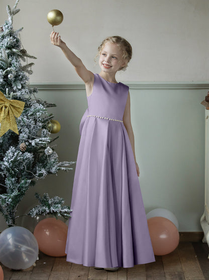 Vestidos Floridos de Cetim com Gola Redonda e Pérolas e Laço