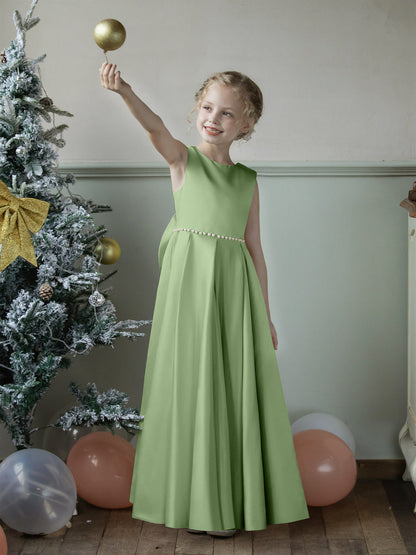 Vestidos Floridos de Cetim com Gola Redonda e Pérolas e Laço