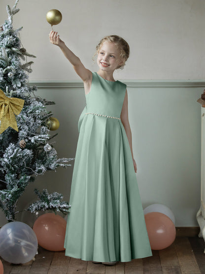 Vestidos Floridos de Cetim com Gola Redonda e Pérolas e Laço