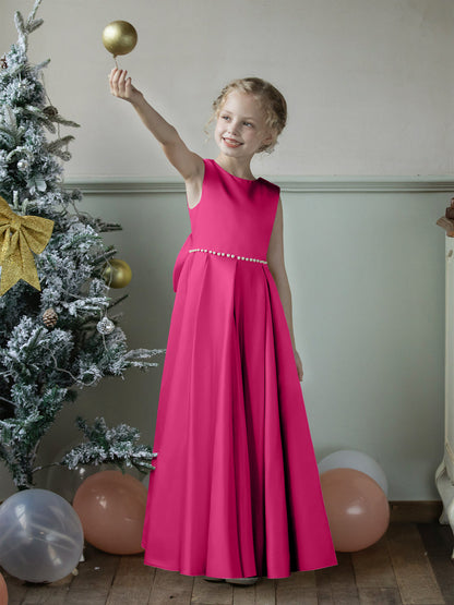 Vestidos Floridos de Cetim com Gola Redonda e Pérolas e Laço